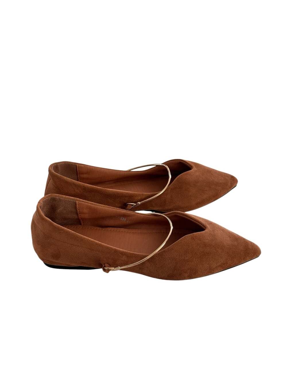Westlink Brown Suede Pointed Toe Flats with Gold Metal Arch Strap